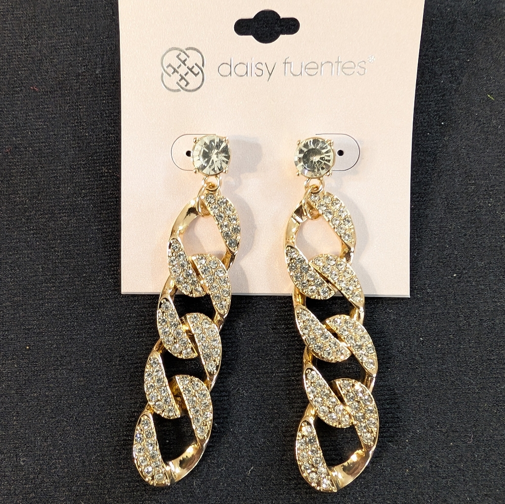 Daisy Fuentes Gold Tone Rhinestone Sparkly Statement Earrings NWT
